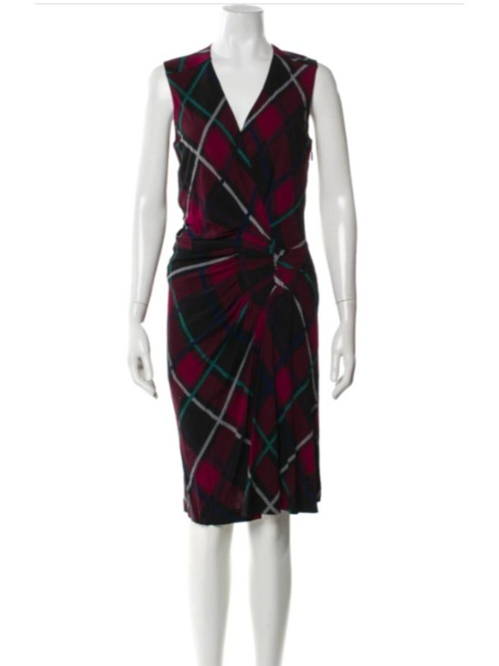 Gucci Plaid V Neck Sleeveless Sheath Dress Purple Wool Blend Italy M EUC - Picture 2 of 6